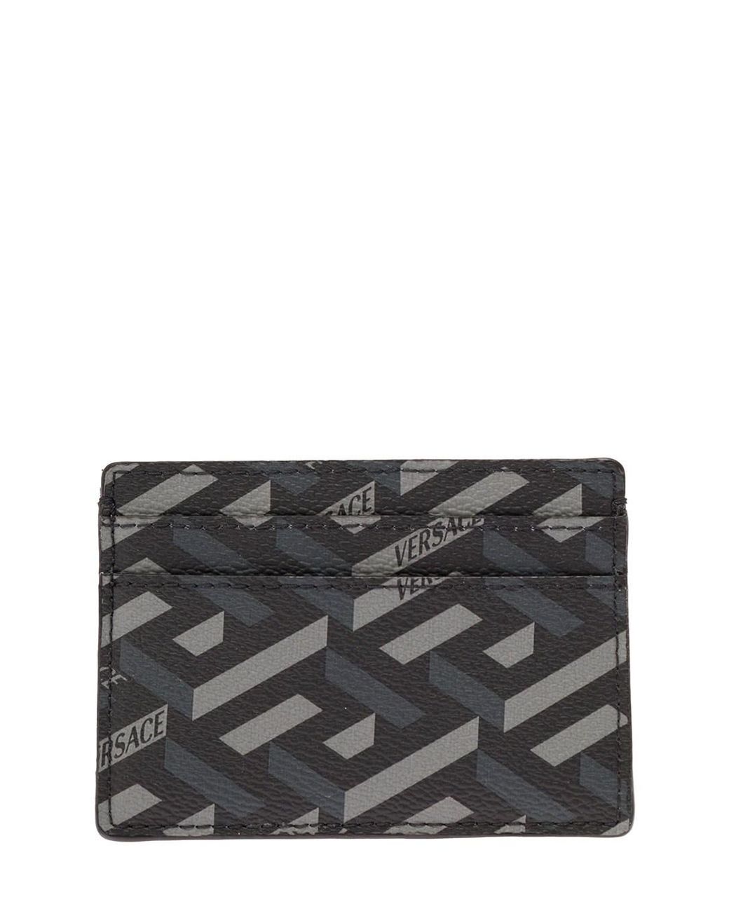 Versace Gray And Cardholder In Leather With Allover Greek Signatur Pattern  Print Man in Black for Men | Lyst
