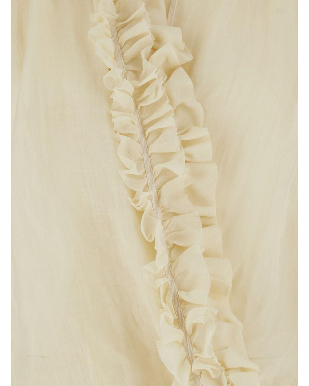 Dries Van Noten Natural Cenver' Silk Blouse With V-Neck And Long Sleeves