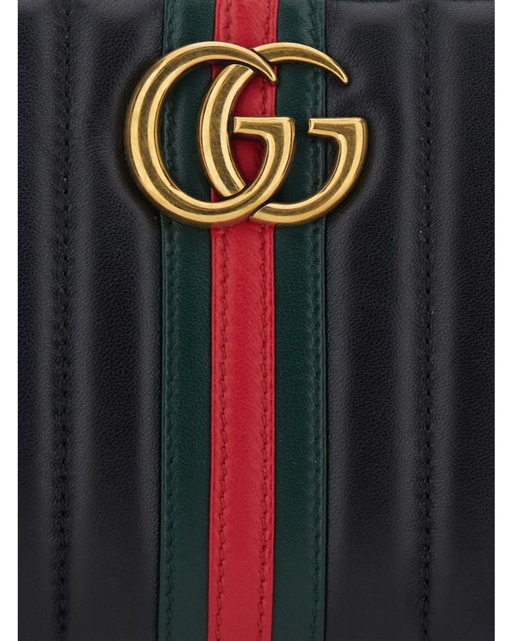 Gucci Black 'Marmont' Clutch With Chain Shoulder Strap And Web Stripe