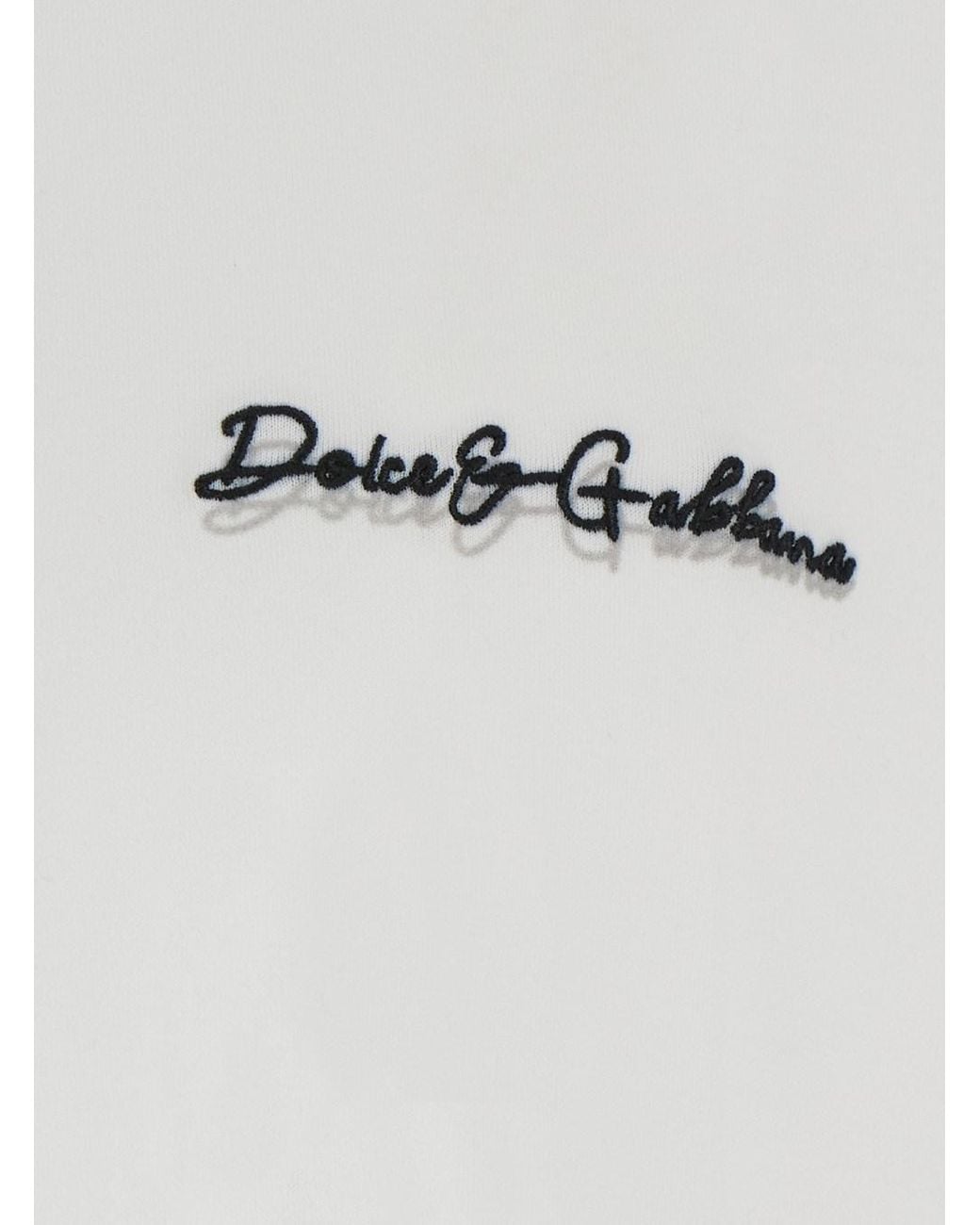 Dolce & Gabbana White Crew Neck T-Shirt With Logo Embroidery On The Fr for men