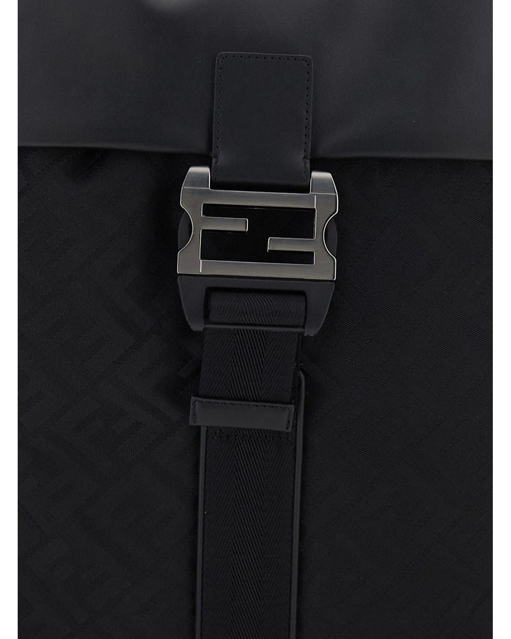 Fendi Black Backpack With Logo Plaque And All-Over Ff Motif for men