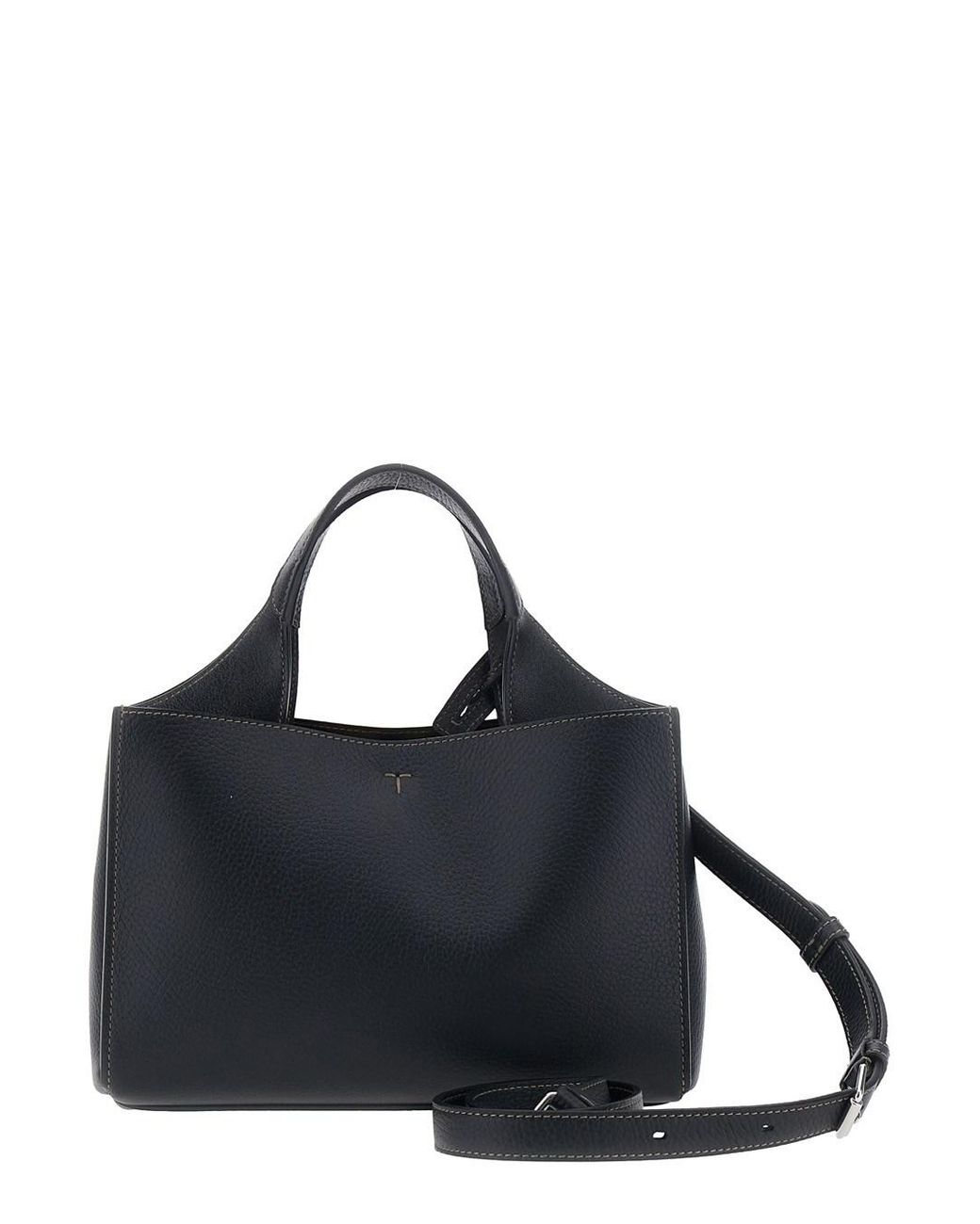 Tod's Black T-Plate Leather Handbag With Adjustable Removable Shoulder Strap, Charm & Magnetic Closure