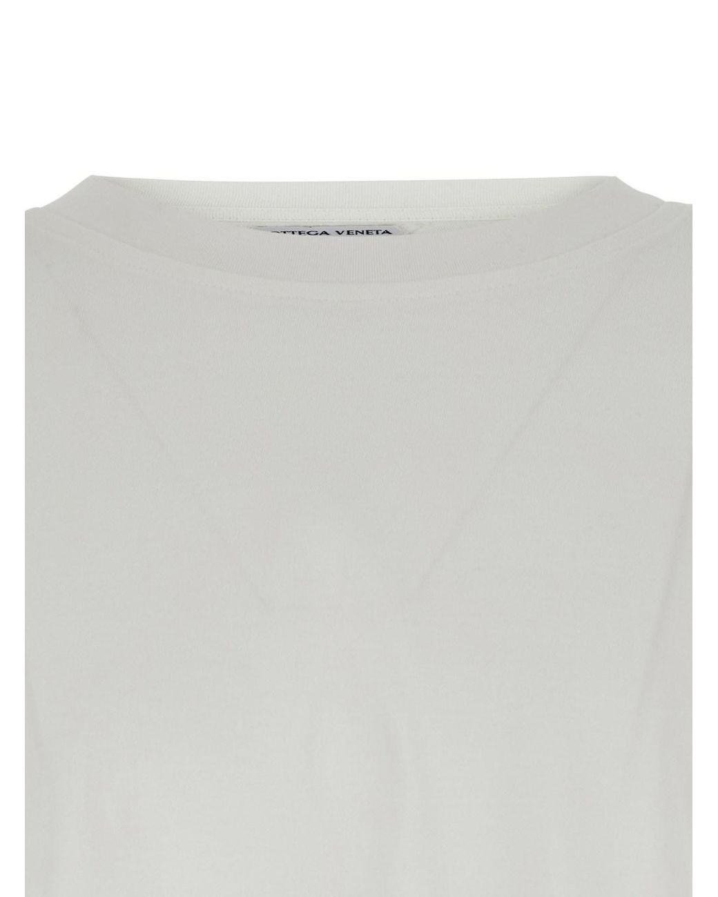 Bottega Veneta White Crew Neck T-Shirt With Embroidery On The Front for men