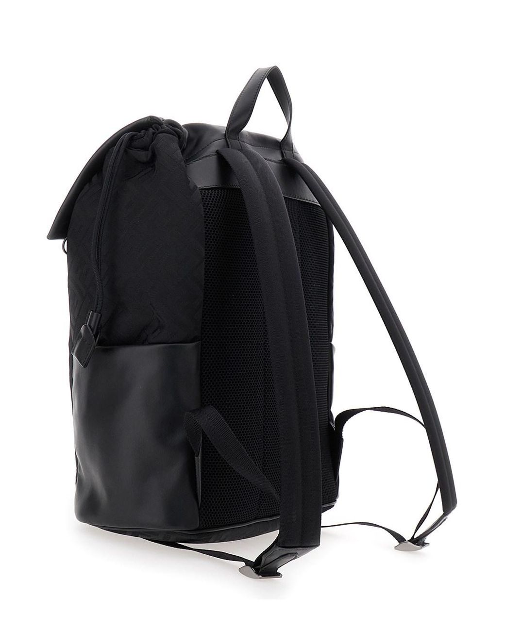 Fendi Black Backpack With Logo Plaque And All-Over Ff Motif for men