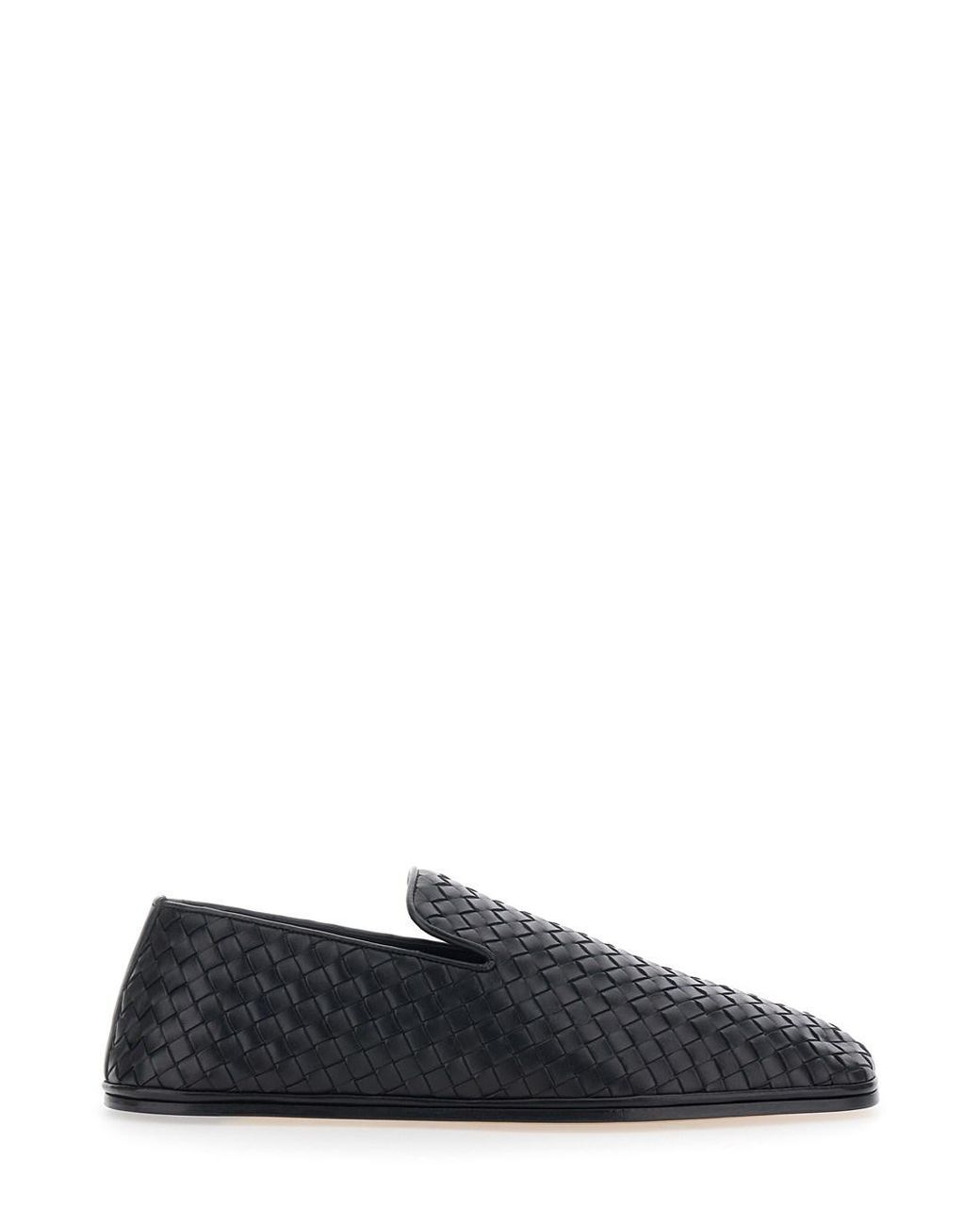 Bottega Veneta Black 'Palazzo' Loafers With Rounded Toe And Intrecciat for men