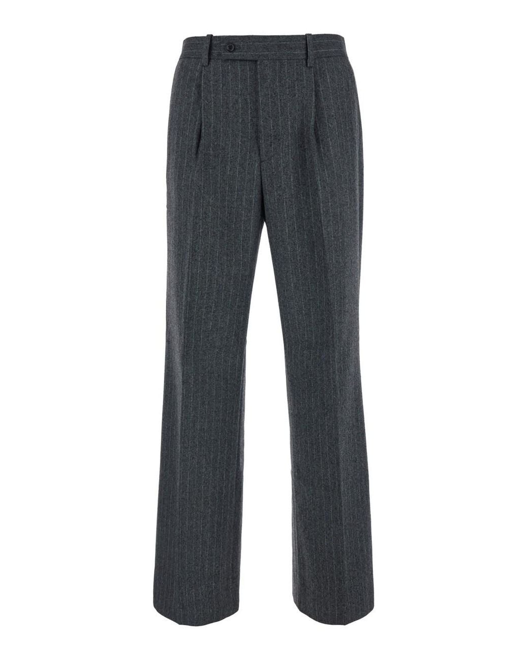 TONYWACK Gray Herringbone Wool Trousers With Pleats And Wide Leg For M for men