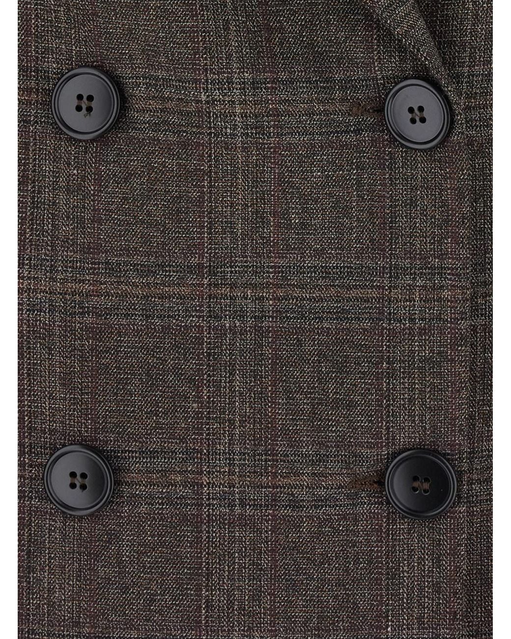 Le Plain Black Double-Breasted Blazer With Check Motif And Fabric And U