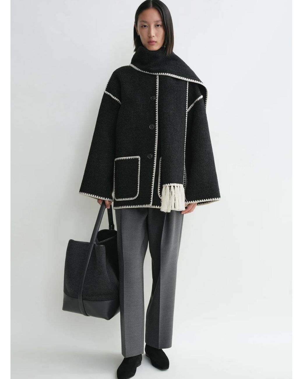 Totême Black Wool-Blend Jacket With Scarf Detail