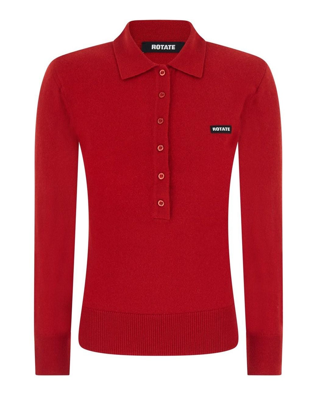 ROTATE BIRGER CHRISTENSEN Red Wool Longsleeves Polo Is A Long-Sleeve Shirt Made Of Merino Woo
