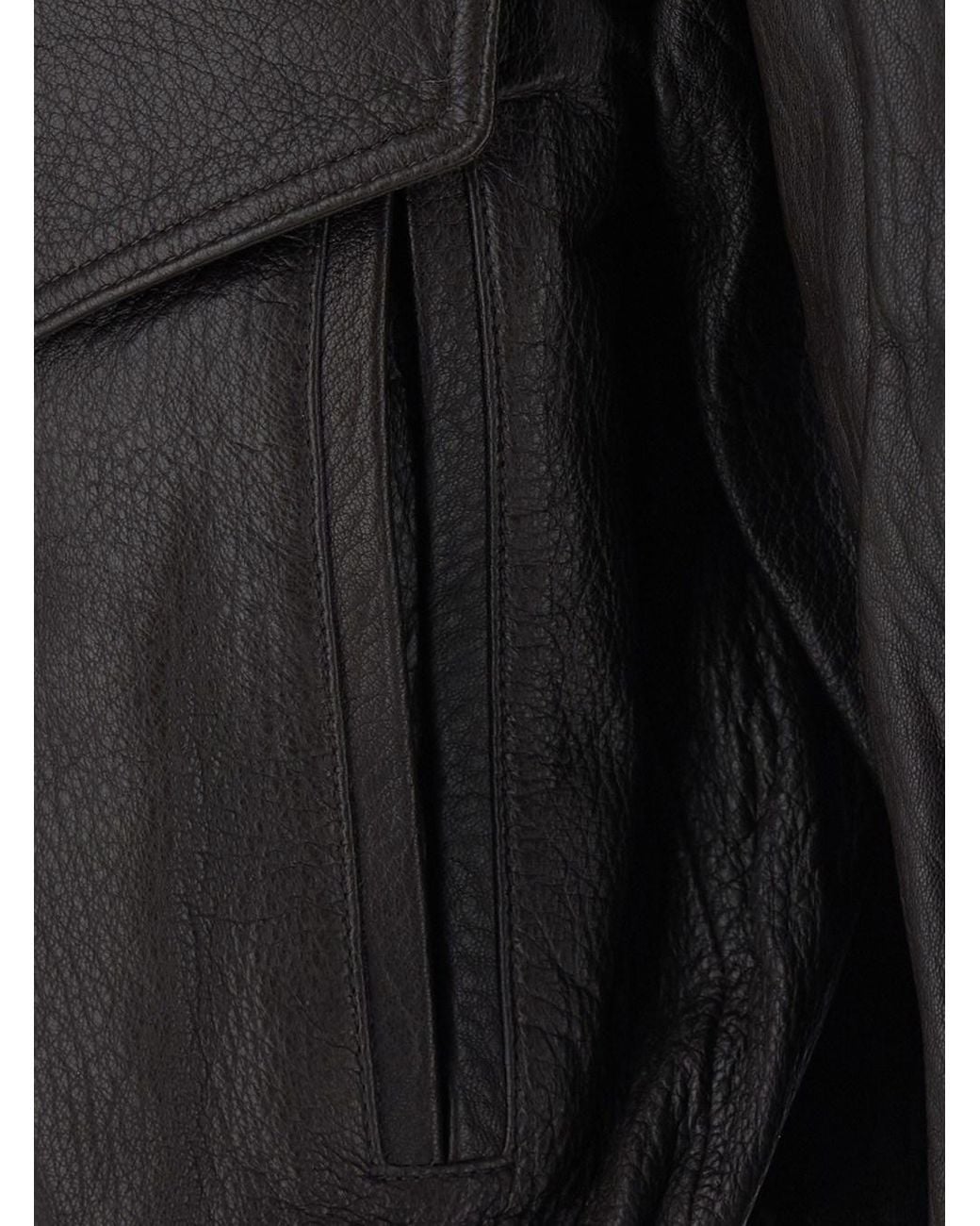 DUNST Black Oversized Jacket With Pointed Collar And Grained Leather F