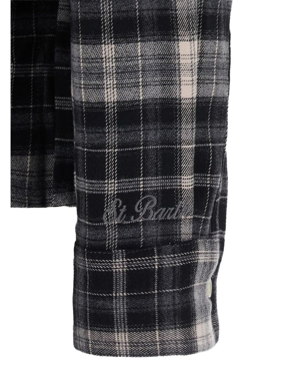 Mc2 Saint Barth Black Flannel Tartan Button-Front Shirt With Long Sleeves