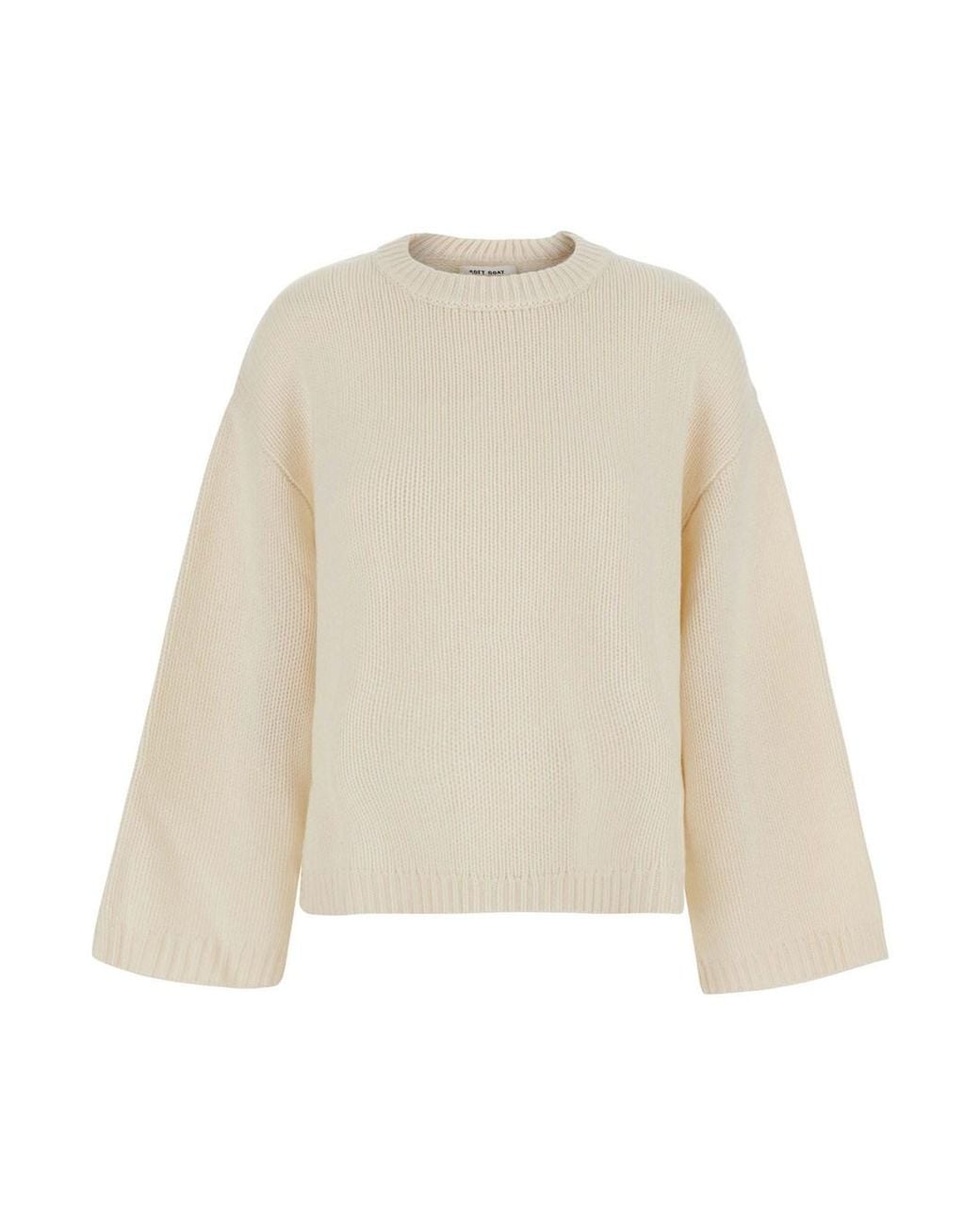 Soft Goat White Chunky Crewneck Sweater With Round Neck And Long Sleeves In