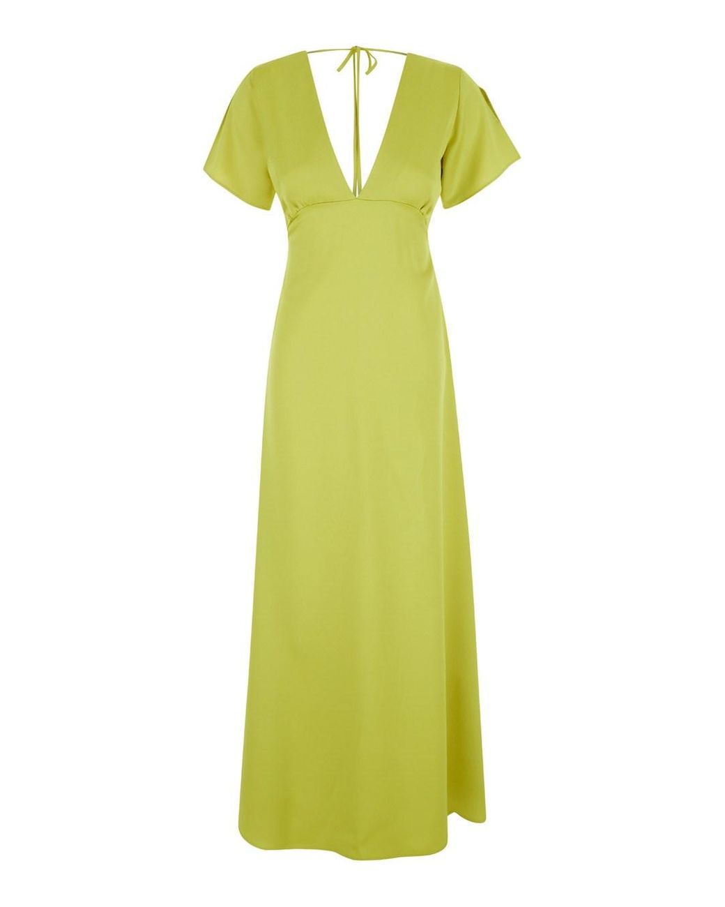 Plain Long Lime Dress With Bow in Green Lyst UK