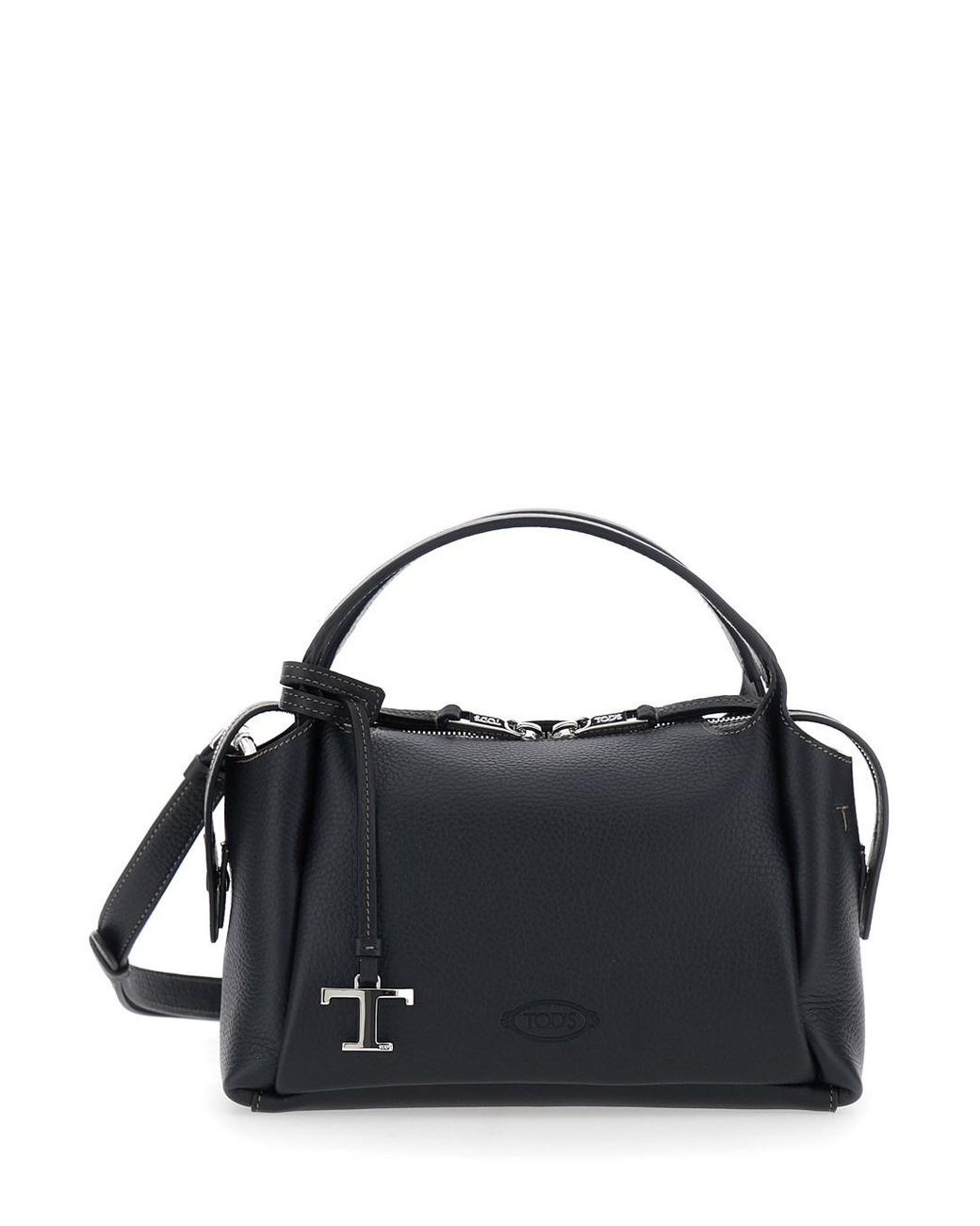 Tod's Black Shoulder Bag Calf Leather With T Plaque