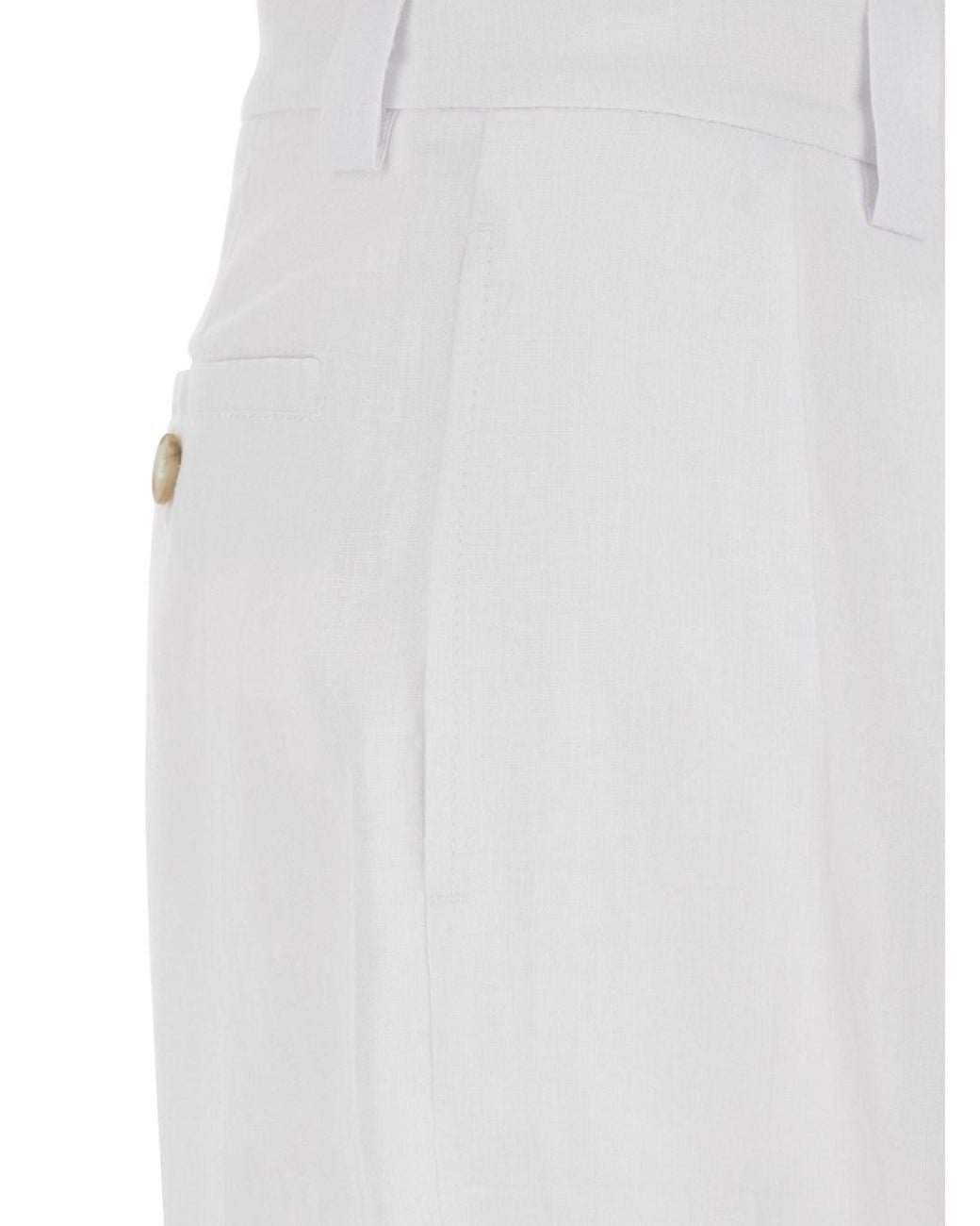 Le Plain White Bermuda With Front Pleates