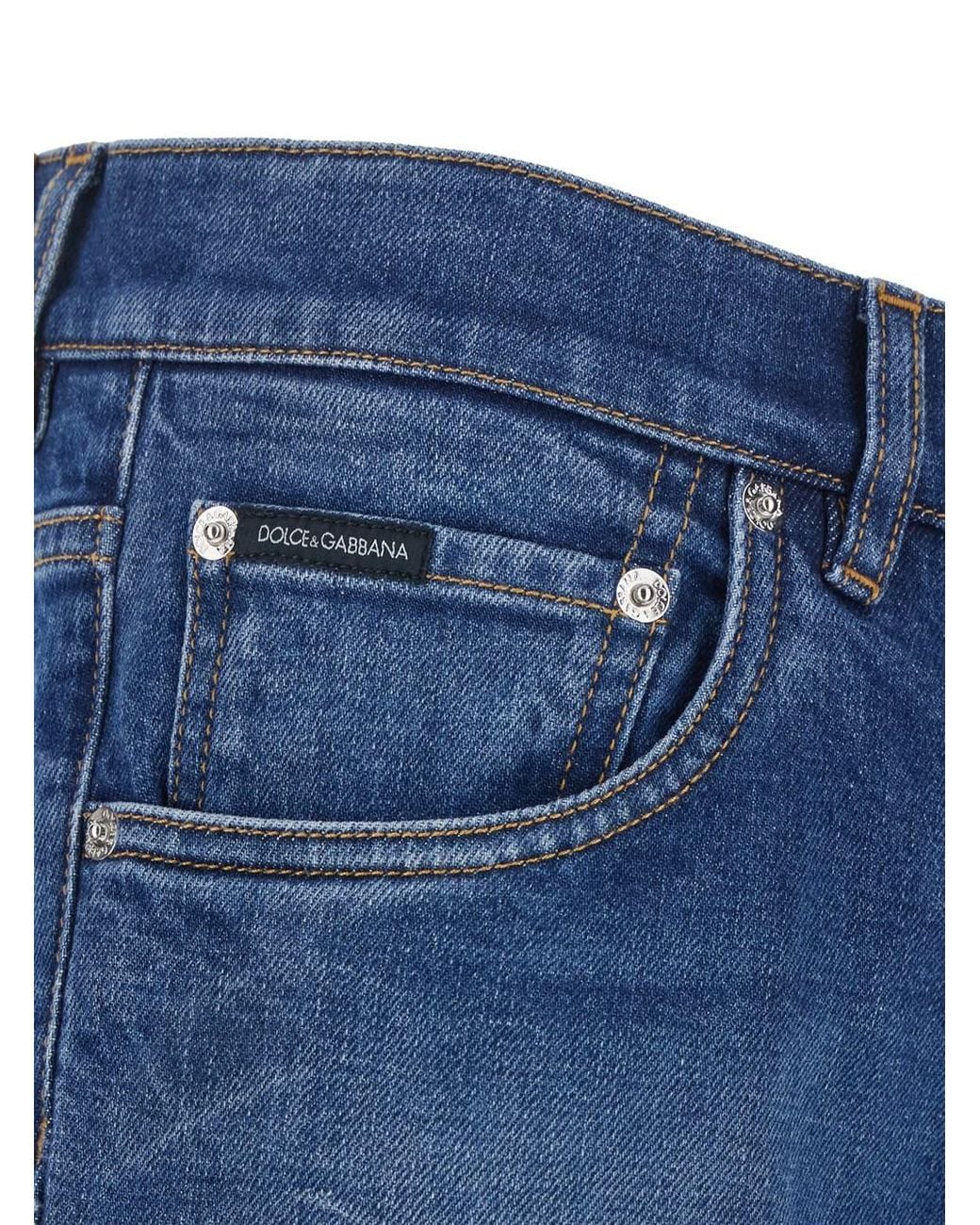 Dolce & Gabbana Blue Slim Jeans With Logo Patch On The Back for men