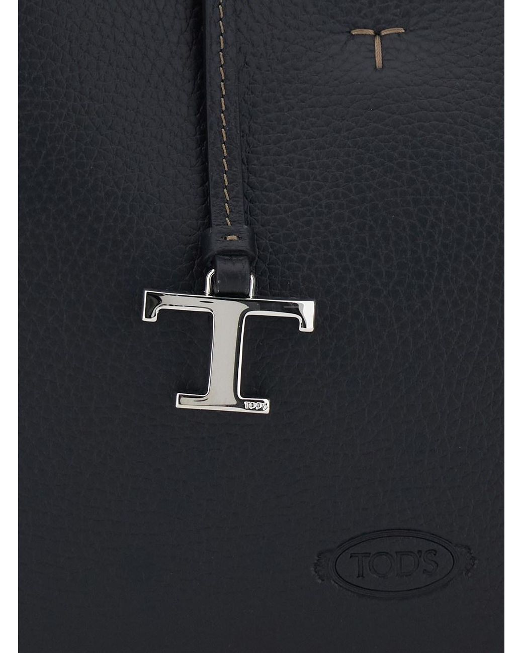 Tod's Black T-Plate Leather Handbag With Adjustable Removable Shoulder Strap, Charm & Magnetic Closure