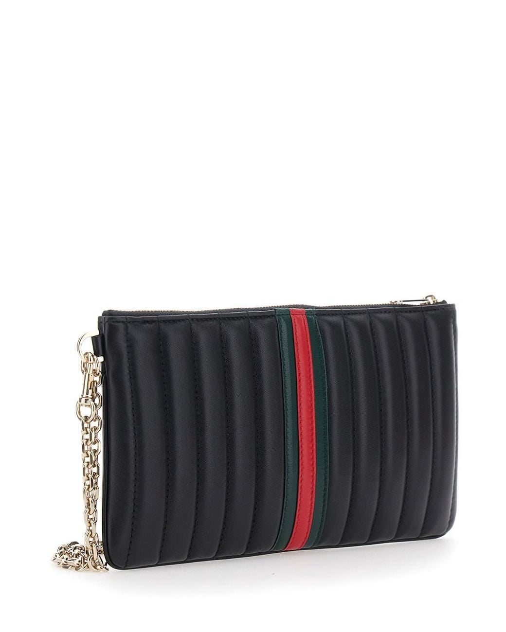 Gucci Black 'Marmont' Clutch With Chain Shoulder Strap And Web Stripe