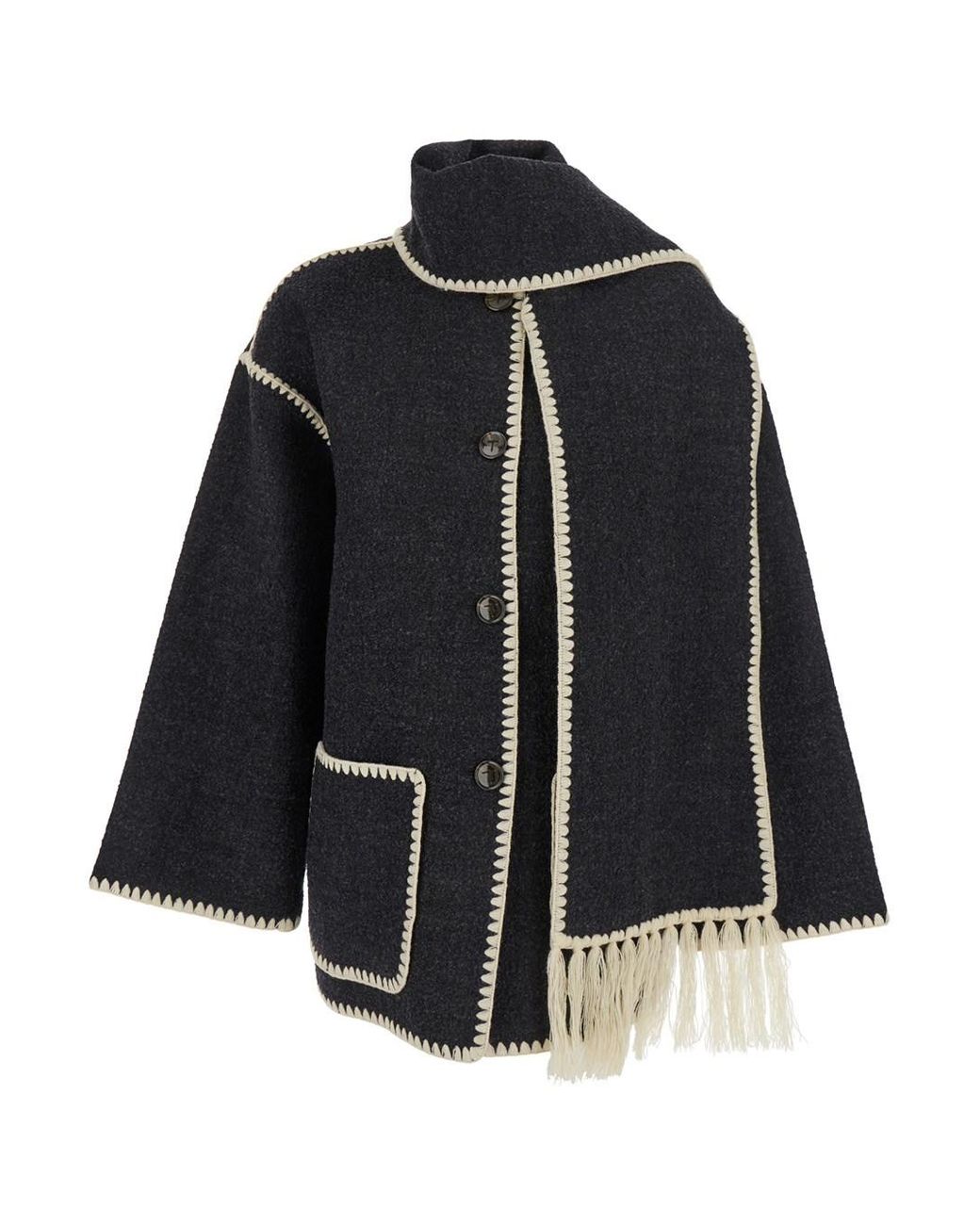 Totême Black Wool-Blend Jacket With Scarf Detail