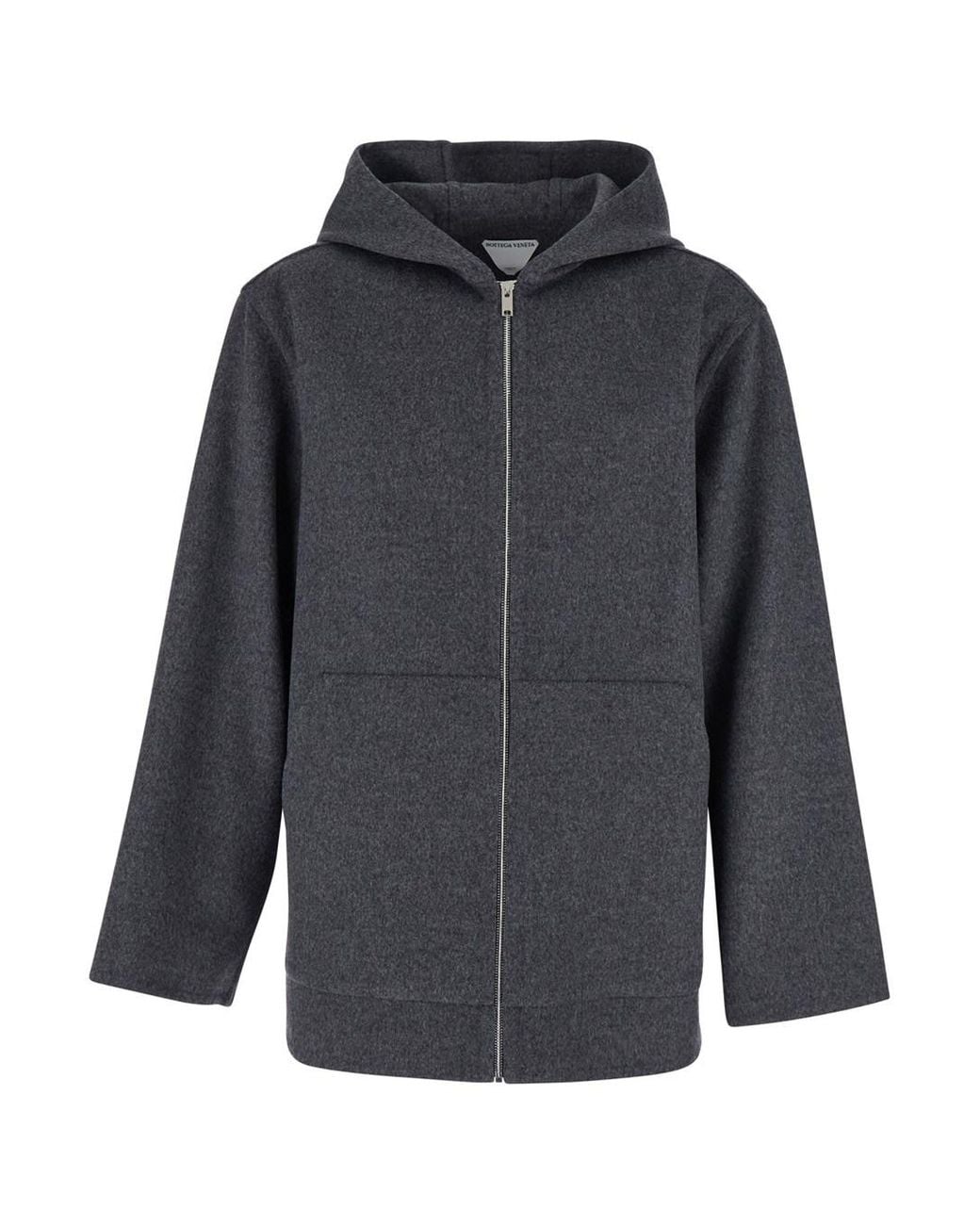 Bottega Veneta Gray Coat With Fixed Hood And Front Zip Closure for men