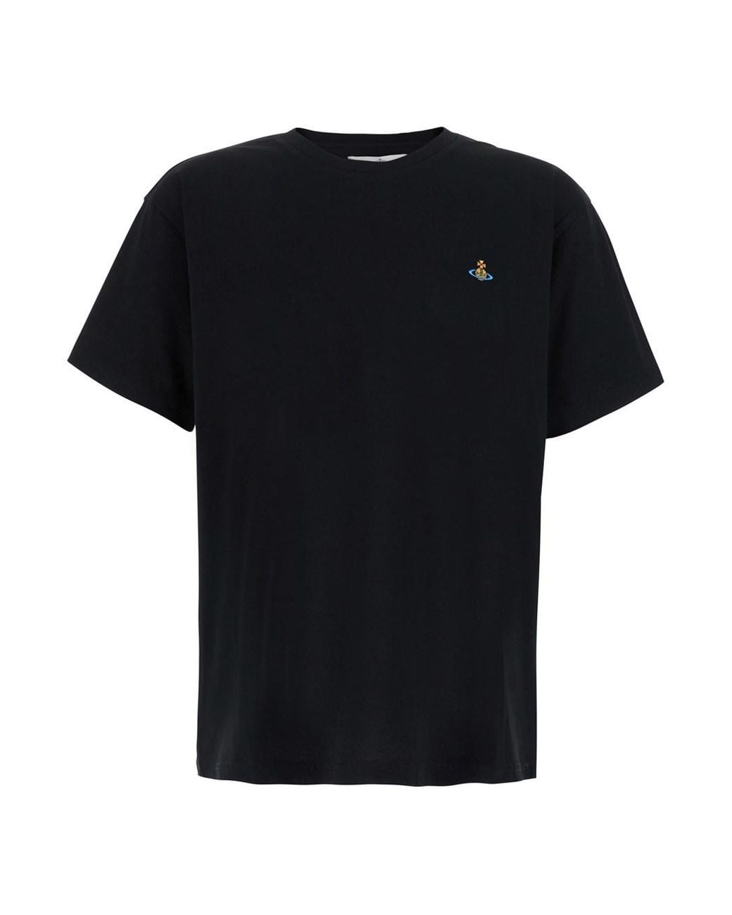 Vivienne Westwood Black Crew Neck T-Shirt With Orb Embroidery On The Front for men
