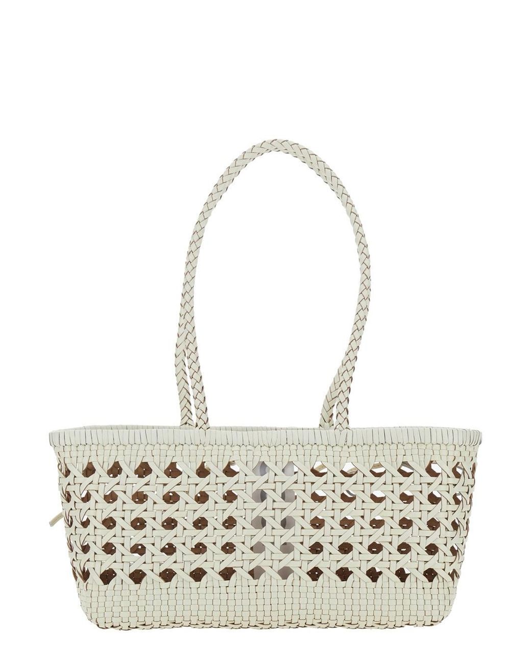 OSOI White 'Biscuit' Shoulder Bag With Double Round Handles And Braide