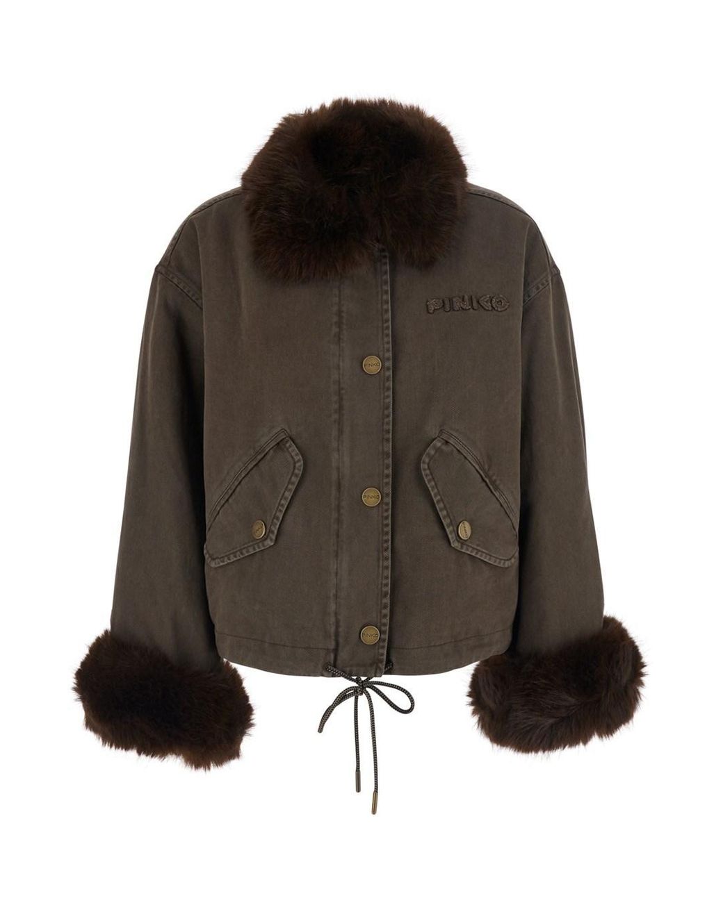 Pinko Brown Jacket Fox Effect Cotton Coat