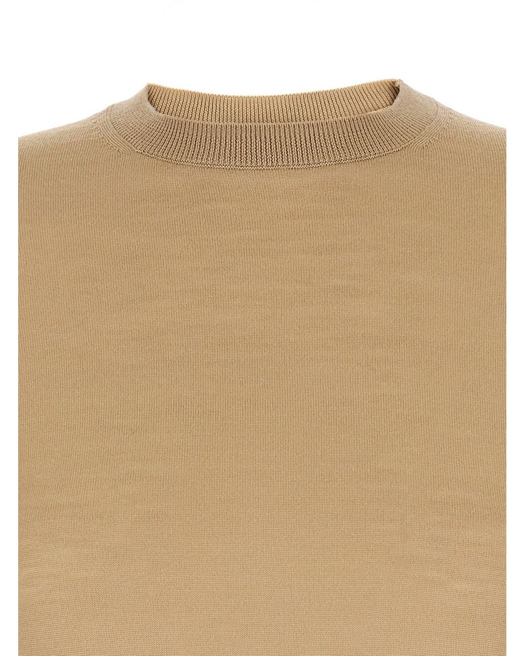 Max Mara Natural Crewneck Sweater With Short Sleeves Virgin Wool Tops