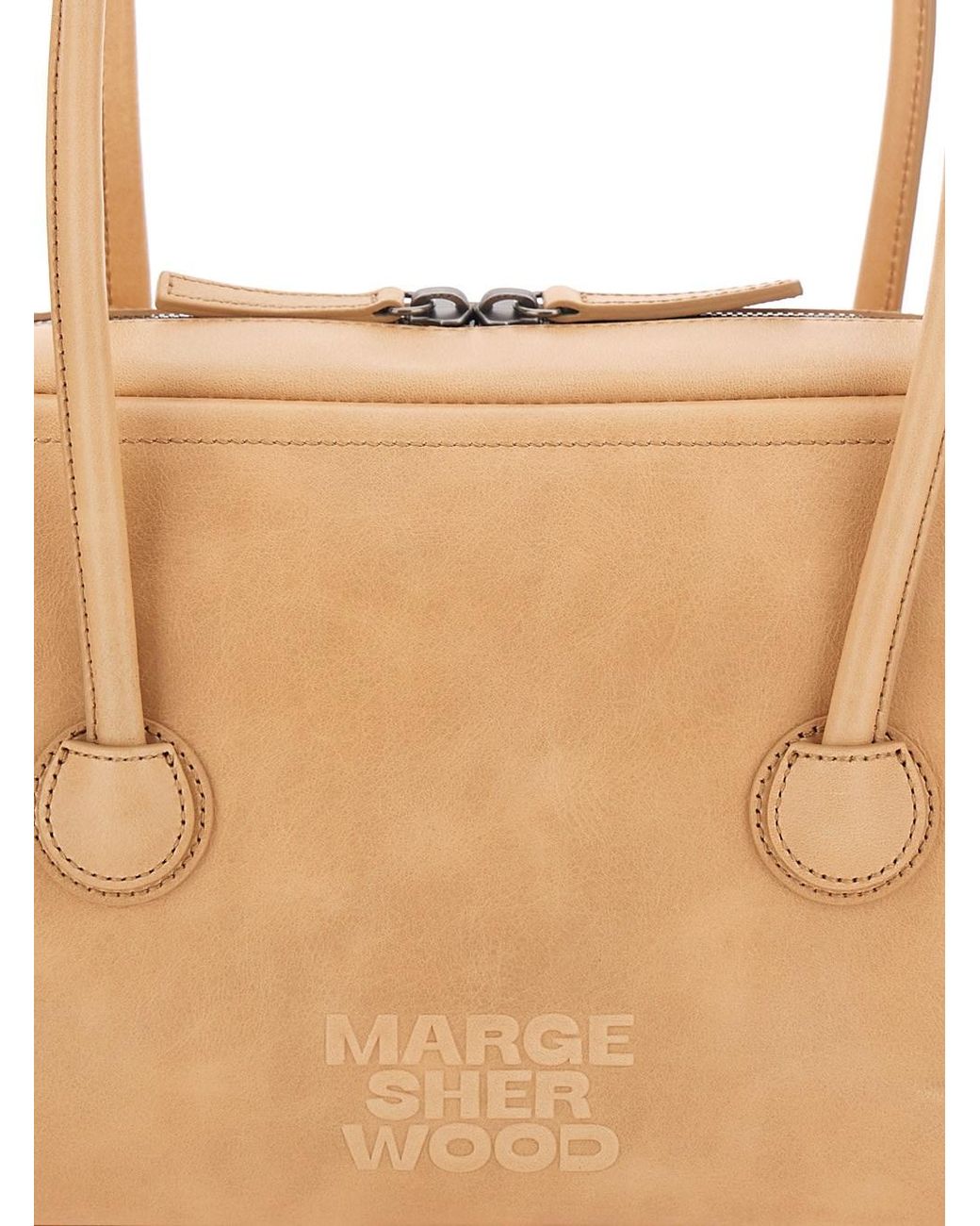 MARGE SHERWOOD Natural 'Soft Boston' Small Shoulder Bag With Logo Letteri