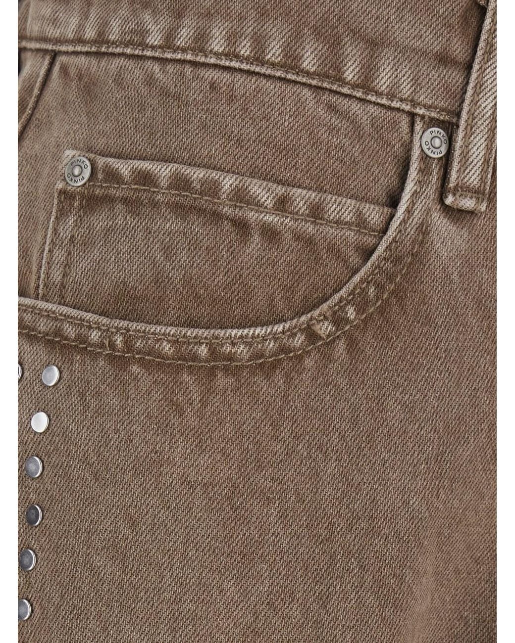 Pinko Brown Jeans With Five-Pocket Design And Embroidered Logo On The