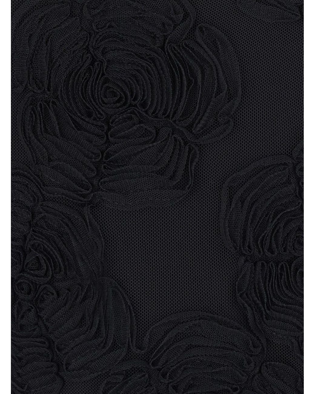ROTATE BIRGER CHRISTENSEN Black Flower Mesh Ls Mini Dress With Polyester Details And Colo