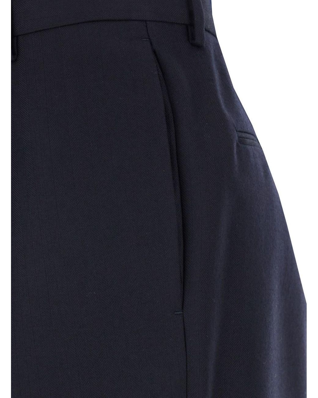 Dries Van Noten Blue Wide Leg Wool Pants With Pockets Trousers