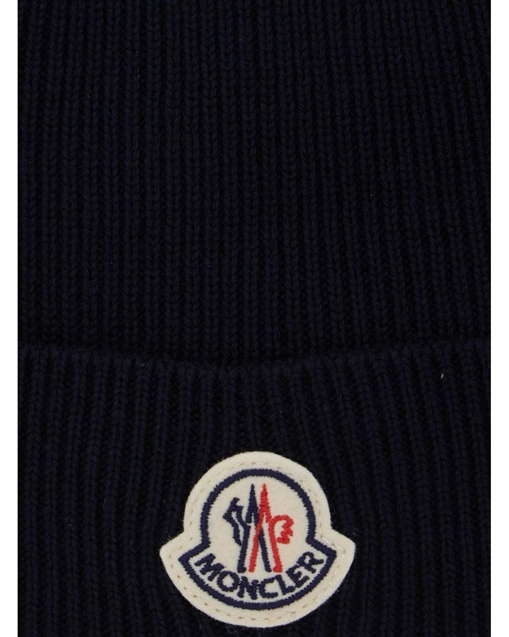 Moncler Blue Beanie With Ribbed Trim And Logo Patch On The Front for men