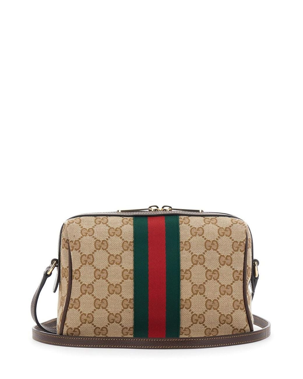 Gucci Brown Shoulder Bag With Horsebit Plaque And Web Stripe And Adjus