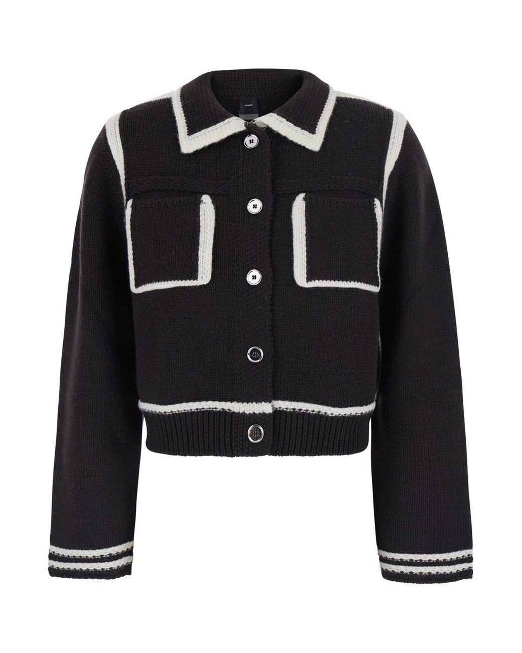Pinko Black Lace Jacket Merino Wool Tops