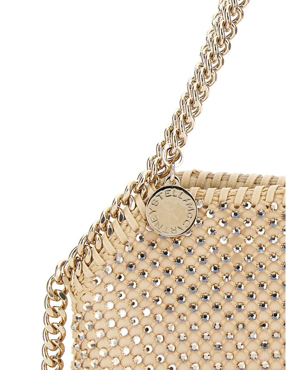 Stella McCartney Natural Shoulder Bag Falabella Mini Crystal Mesh Polyamide