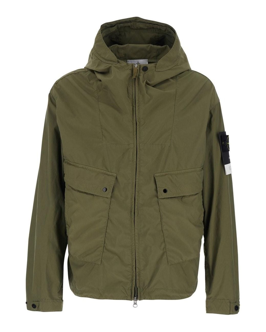Stone Island Green Hooded Jacket Polyester Coat for men
