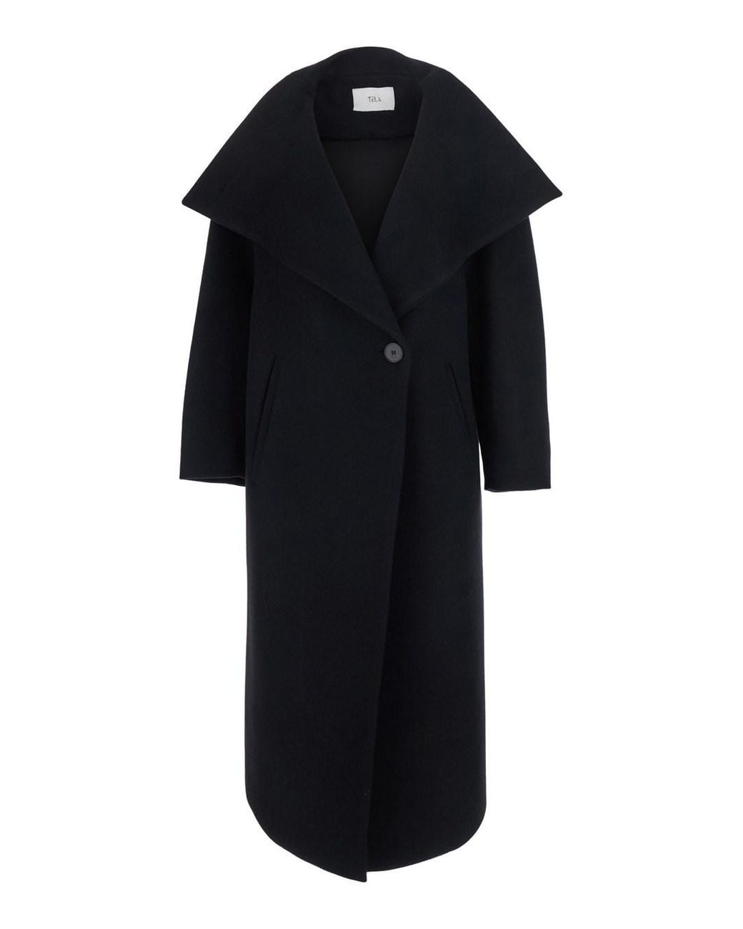 Tela Black 'Scott' Coat With Asymmetric Neckline And Dropped Shoulders