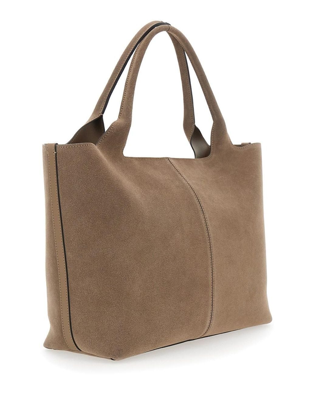 Tod's Brown 'Ebr' Tote Bag With Logo Plaque On The Front And Contrasting Stitching