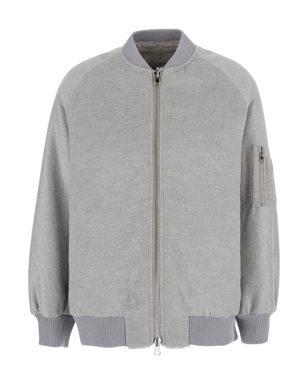 VALENTINI 1972 Gray Reversible Bomber Jacket With Ribbed Finishes And