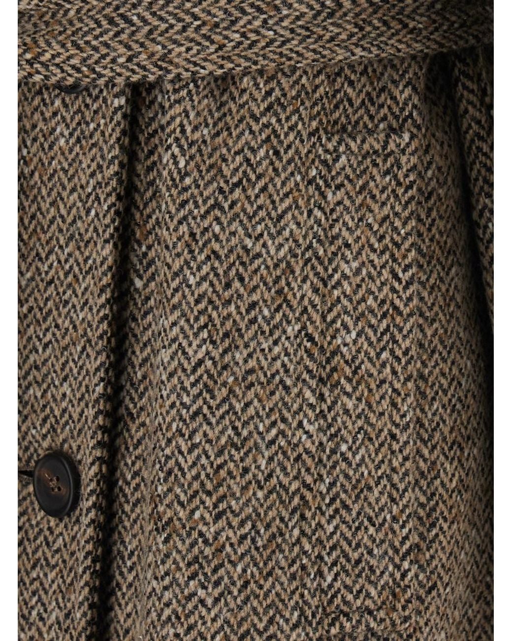 Brunello Cucinelli Natural High-Neck Coat With Button And Waist Belt In