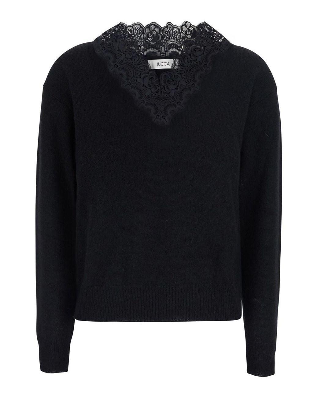 Jucca Black Sweater With V Neck With Lace Embroidery