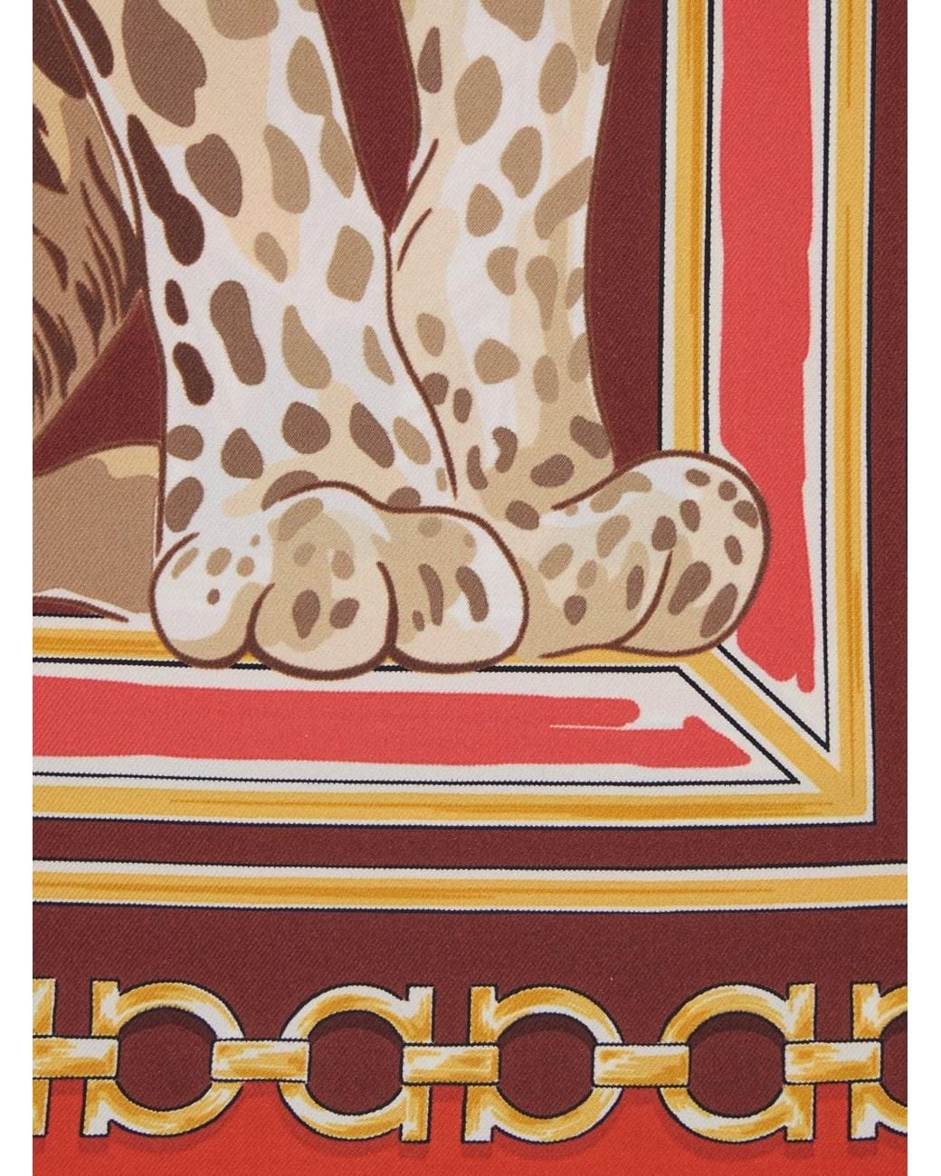 Ferragamo Red Silk Scarf With Motif Print