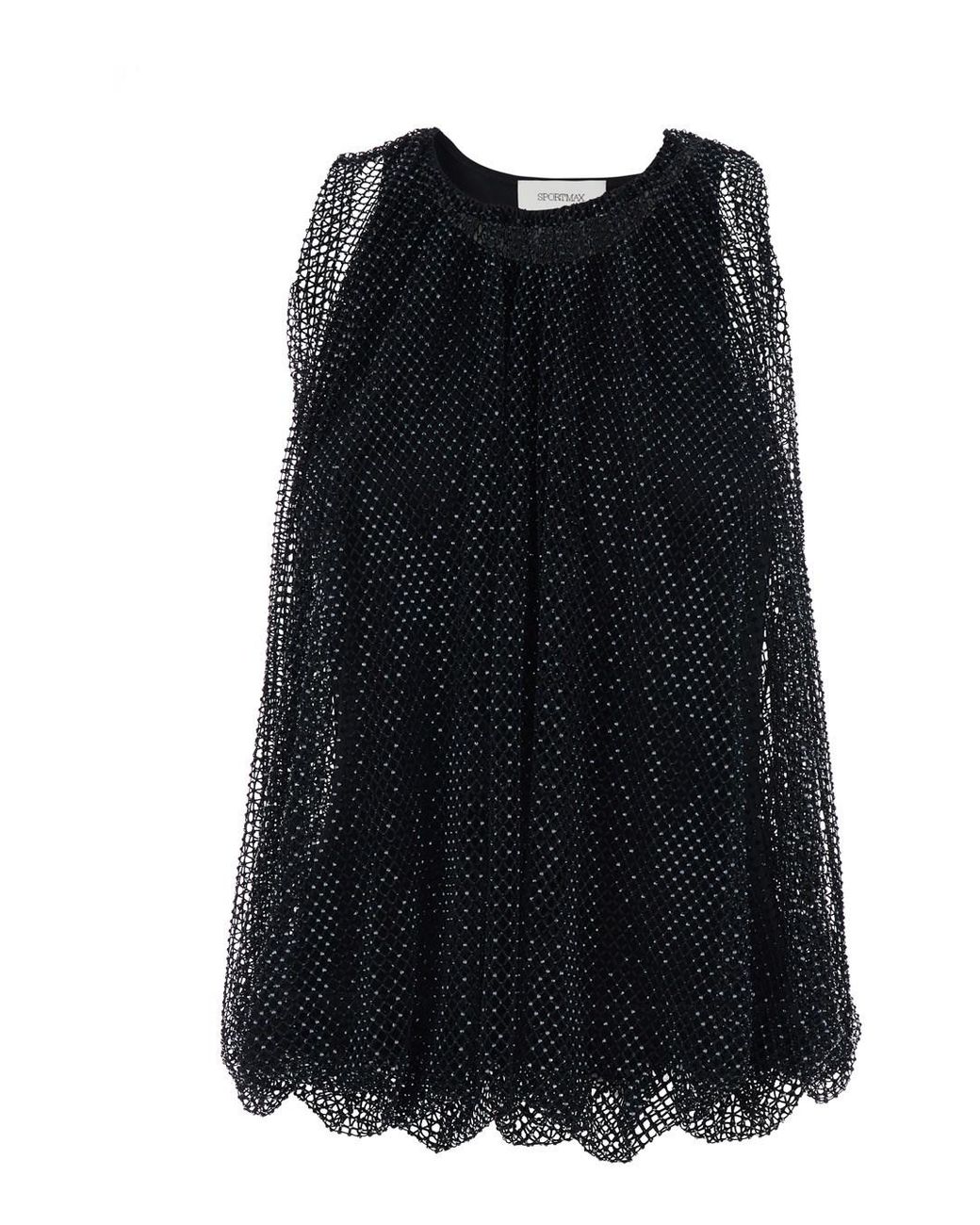Sportmax Black Top With Mesh And Rhinestones, Shell: Polyester Tops