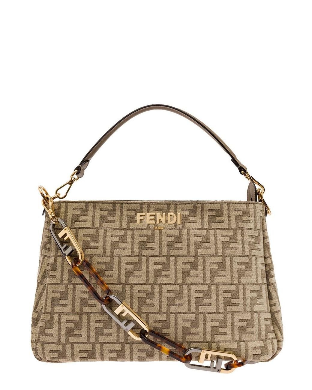 Fendi O' Lock Zip Bag With Logo Tapestry Fabric In Cotton