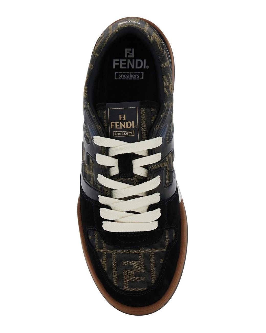 Fendi Black Match Ff Jacquard Fabric And Suede Sneakers for men