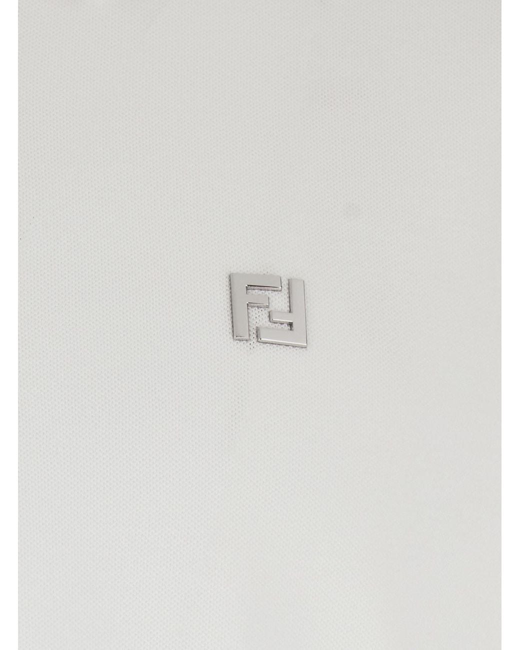 Fendi White Polo Shirt With Classic Collar And Metallic Ff Plaque On The Front for men