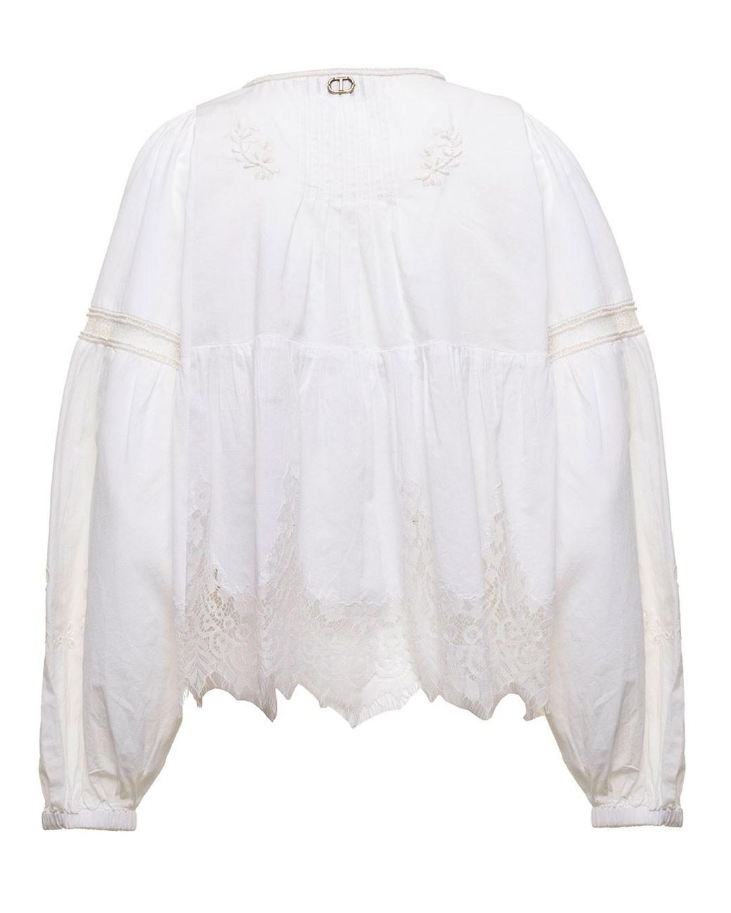 Twinset Twin Set Woman's Hand Made Cotton Muslin Shirt With Lace Inserts in  White | Lyst
