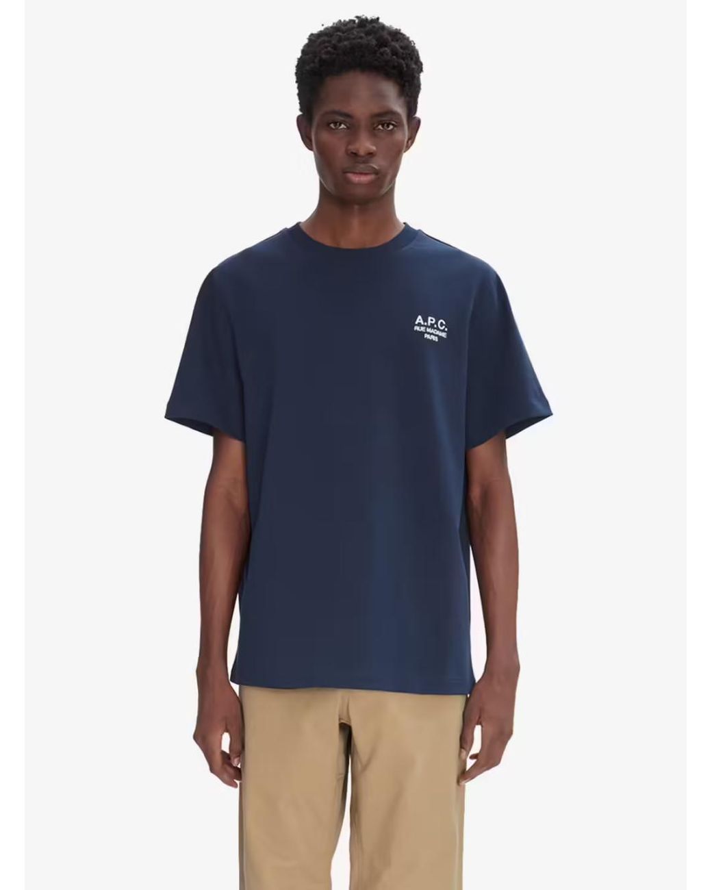 A.P.C. Blue Crewneck T-Shirt With Logo Embroidered On The Front for men