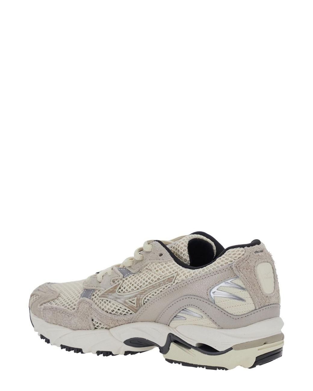 Mizuno Gray Wave Rider Shoes With Cushioning Sole And Tech Fabric Upper